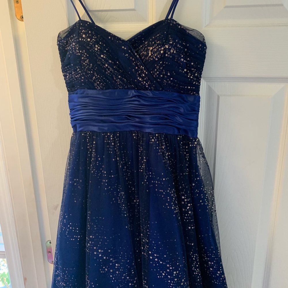 Blue and gold homecoming dress